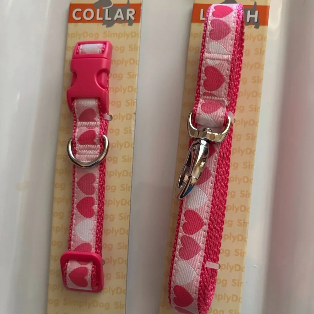 Simply Dog Pink Small Heart Collar and Leash Set